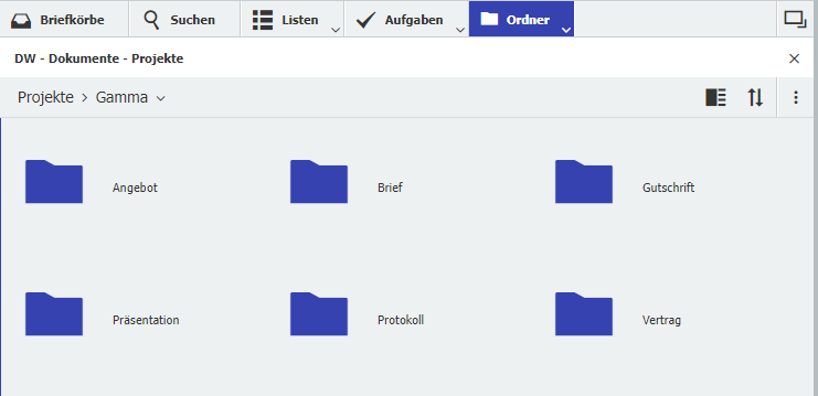 Zweite Ordnerebene einer Projektakte